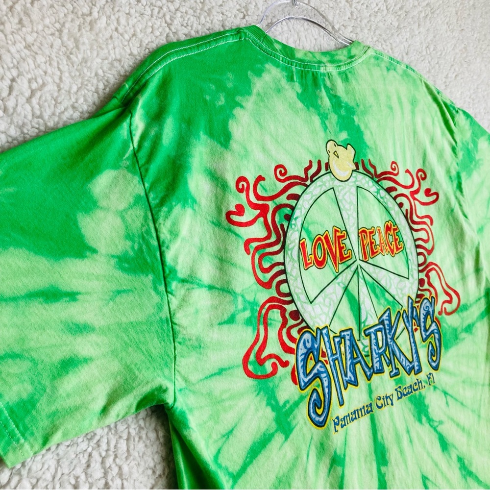 Hanes Sharky's Panama City green tie dye graphic short sleeve tee, Sz L - Picture 12 of 15